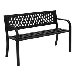 Winado - 47in Garden Patio Bench Iron Frame PVC Mesh Backrest Slatted Seat 2-Person for Front Porch Outdoor Entryway Furniture - Black