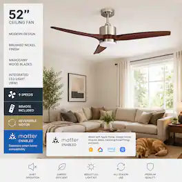 ENLIGHT - 52" Smart DC Ceiling Fan with CCT Dimmable LED Light, 3 Blades, Energy Efficient, Quiet Operation, Indoor Rated - Mahogany Woodgrain