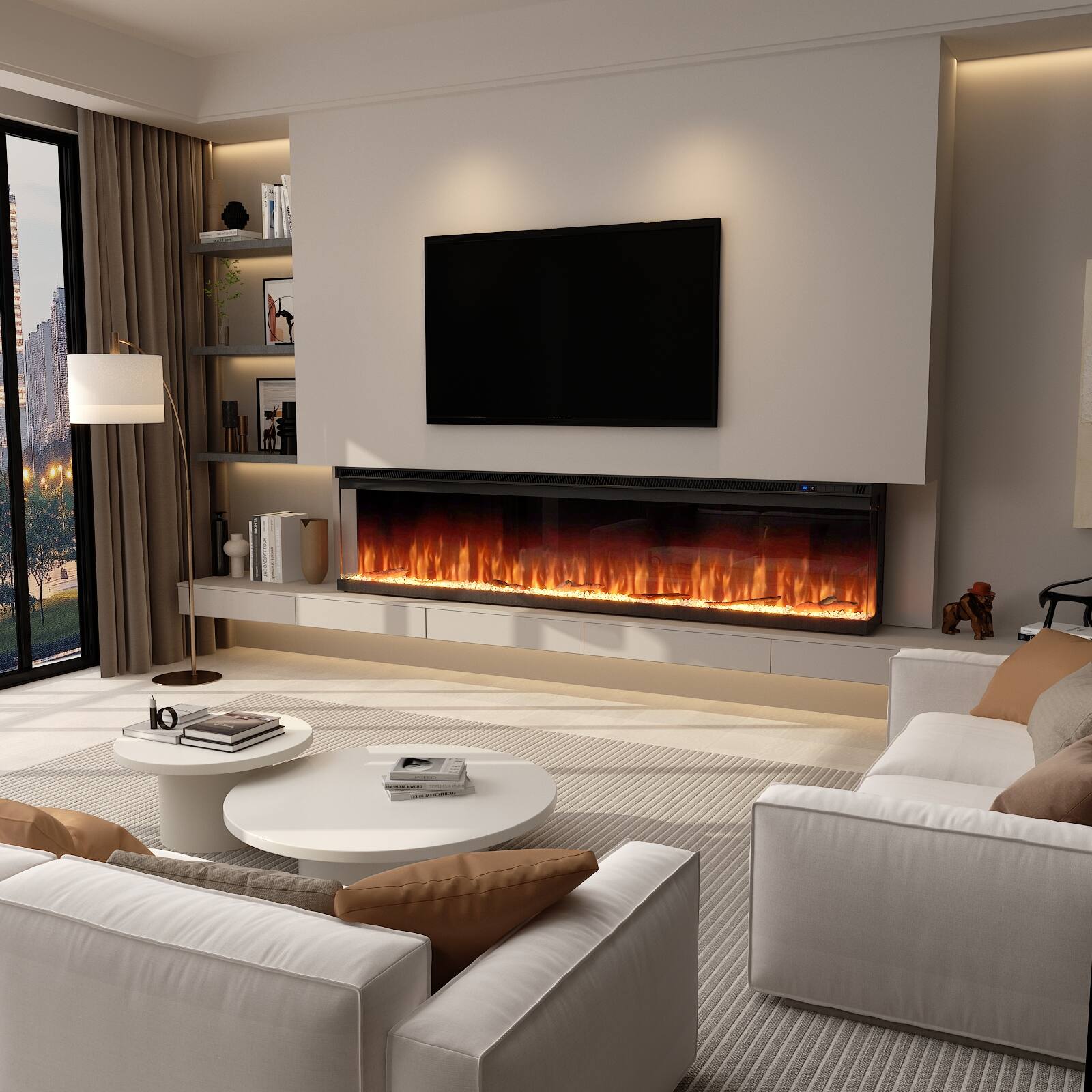 Alt View 7. FUFU&GAGA - 70" Smart WiFi 3-Sided Holographic Electric Fireplace 12 Color LED Flames, App & Remote Control Timer Function - Black.
