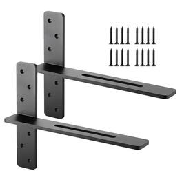 VEVOR - T Shelf Brackets 2 Pcs,200 lbs/90 kg Weight Capacity,16x2.89x12 in / 406.4x73.5x304.8 mm,Solid Steel Heavy Duty Brackets - Black