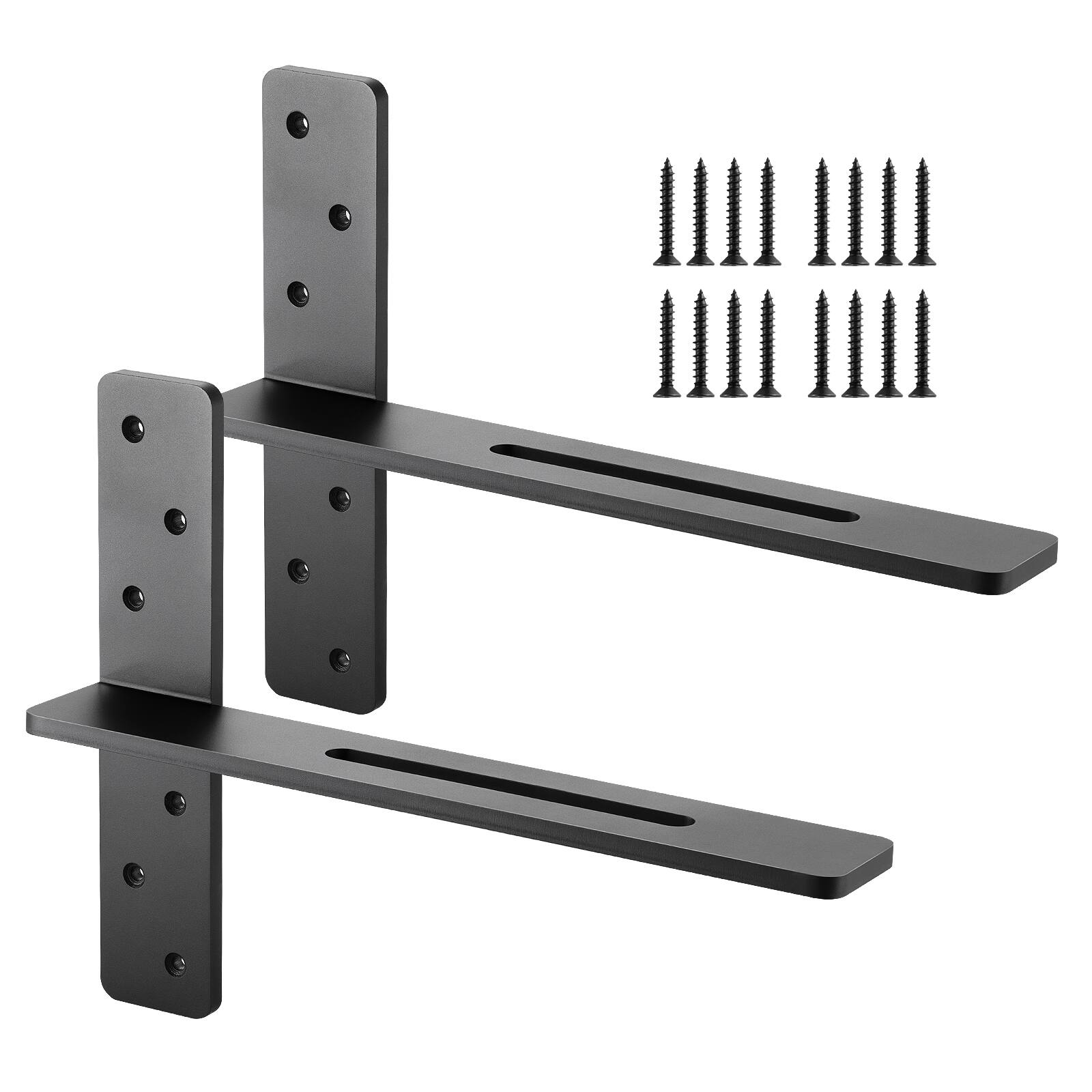 Front. VEVOR - T Shelf Brackets 2 Pcs,200 lbs/90 kg Weight Capacity,16x2.89x12 in / 406.4x73.5x304.8 mm,Solid Steel Heavy Duty Brackets - Black.