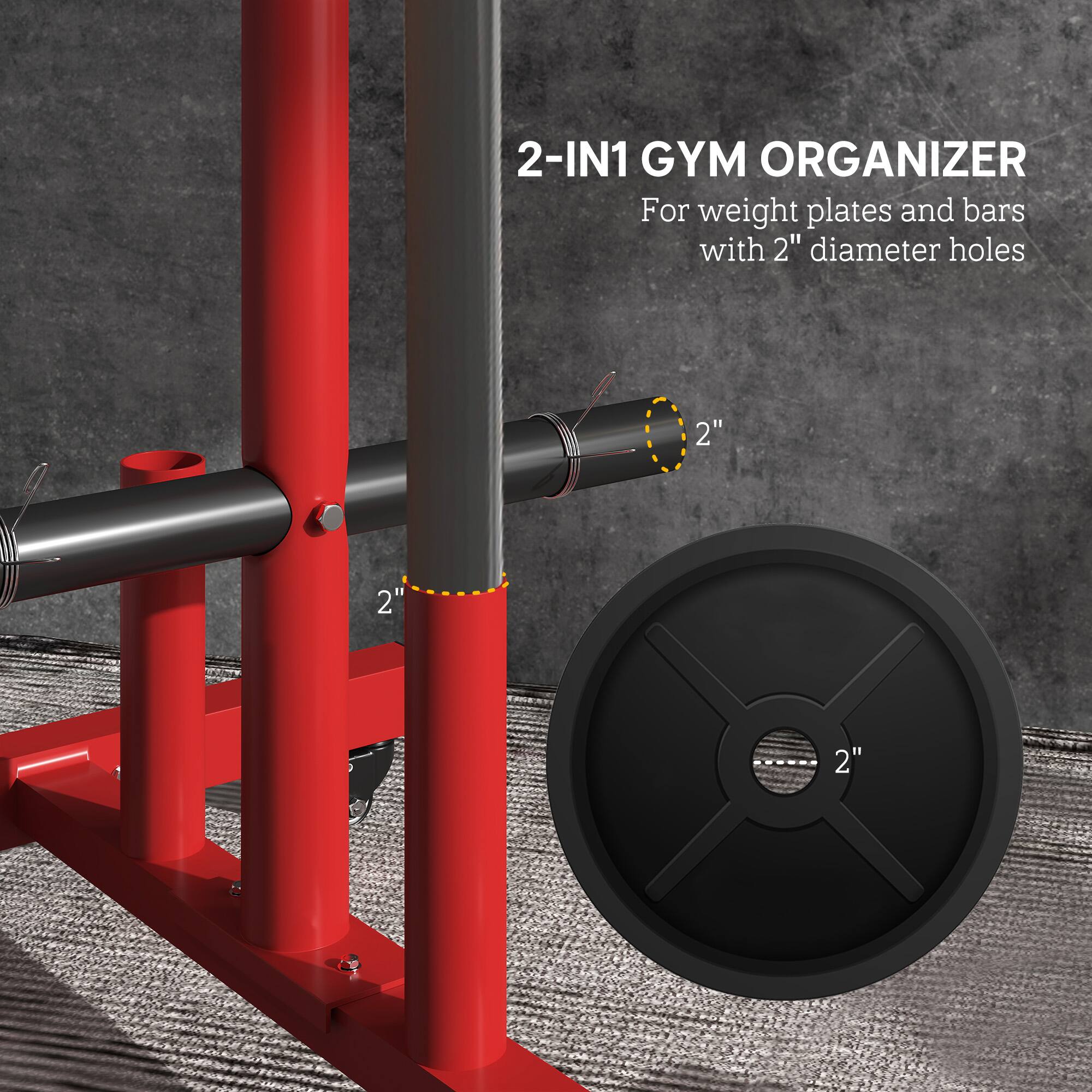 2-IN1 GYM ORGANIZER  
For weight plates and bars with 2" diameter holes
