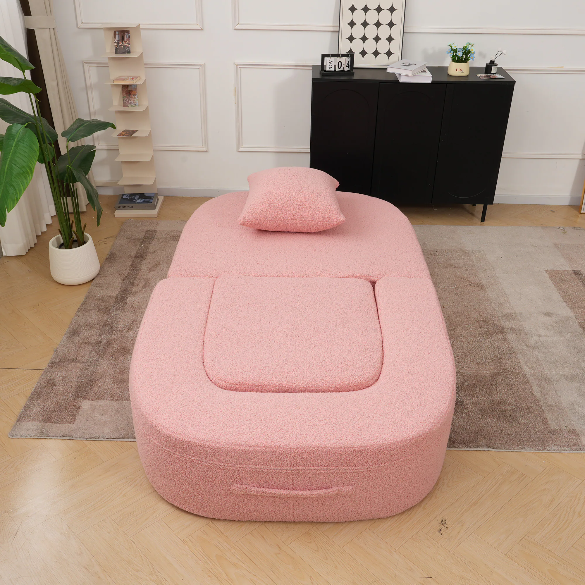 Alt View 7. Yardgrace - Boneless Sofa Chair Lounge Chair for Living Room, Modern Convertible Upholstered Sofa, Comfy Sherpa Leisure Couch - Pink.