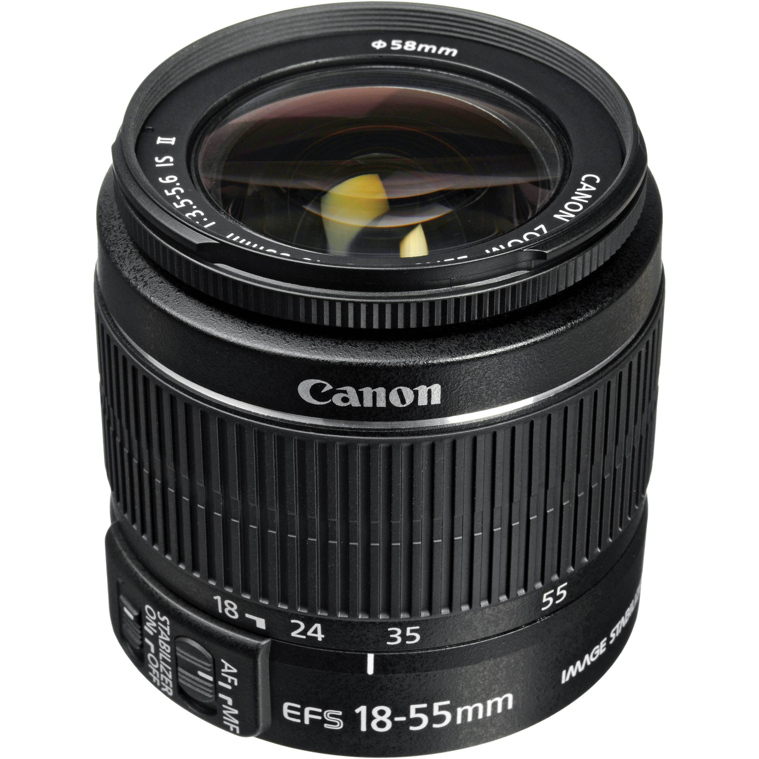 58mm  
II IS 1:3.5-5.6  
CANON  
Canon  
ON/OFF STABILIZER  
18 24 35 55 IMAGE STABILIZER  
EFS 18-55mm