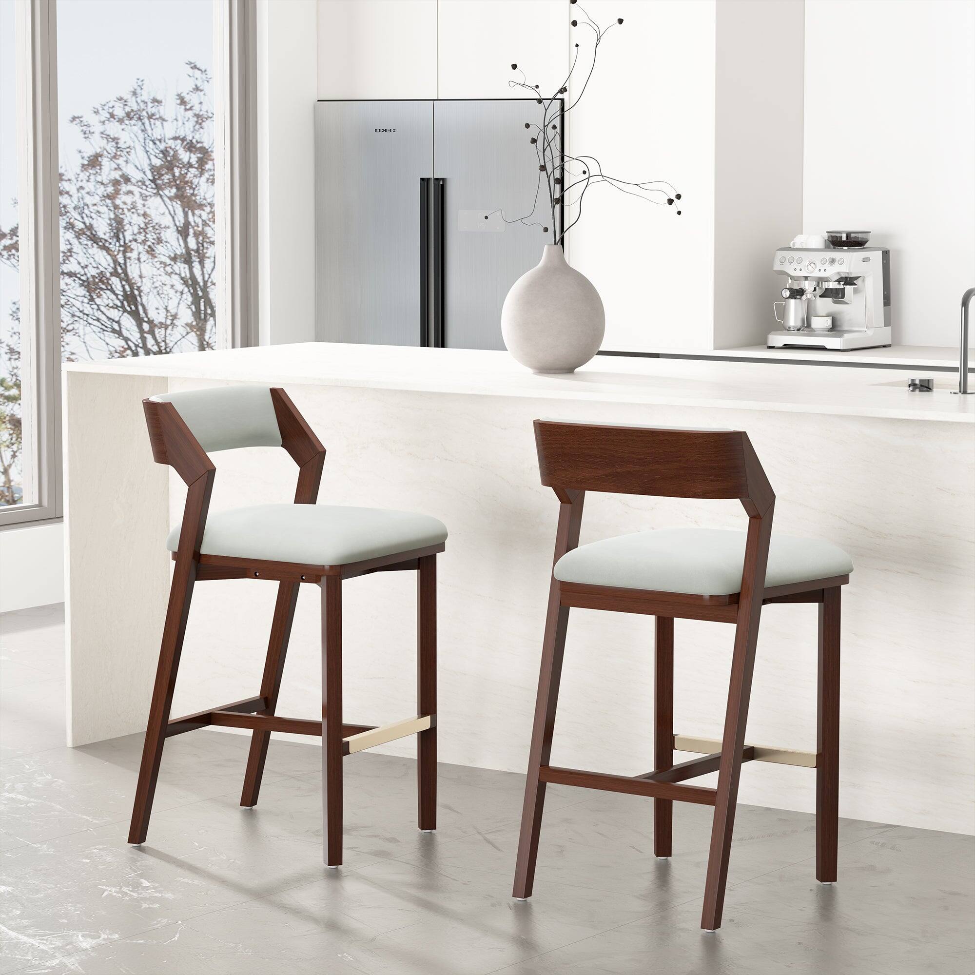 Angle. Manhattan Comfort - Patricia Modern Wood Upholstered Barstool - Set of 2 - White Glacier.
