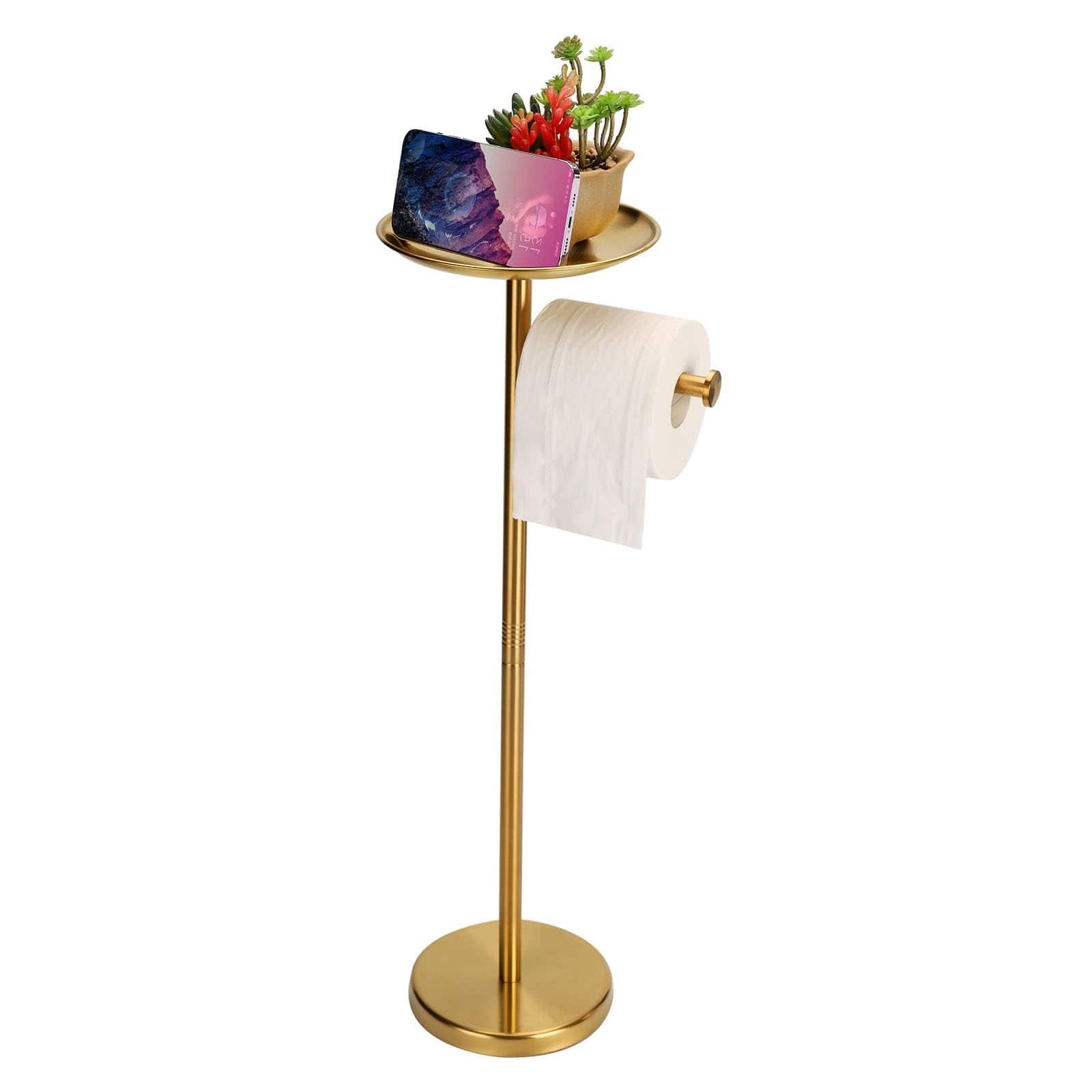 Photos - Other Tableware Holder Dazzed Corner - Toilet Paper  Stand with Shelf on Top, Sturdy TP Roll  Floor Standing - Gold 