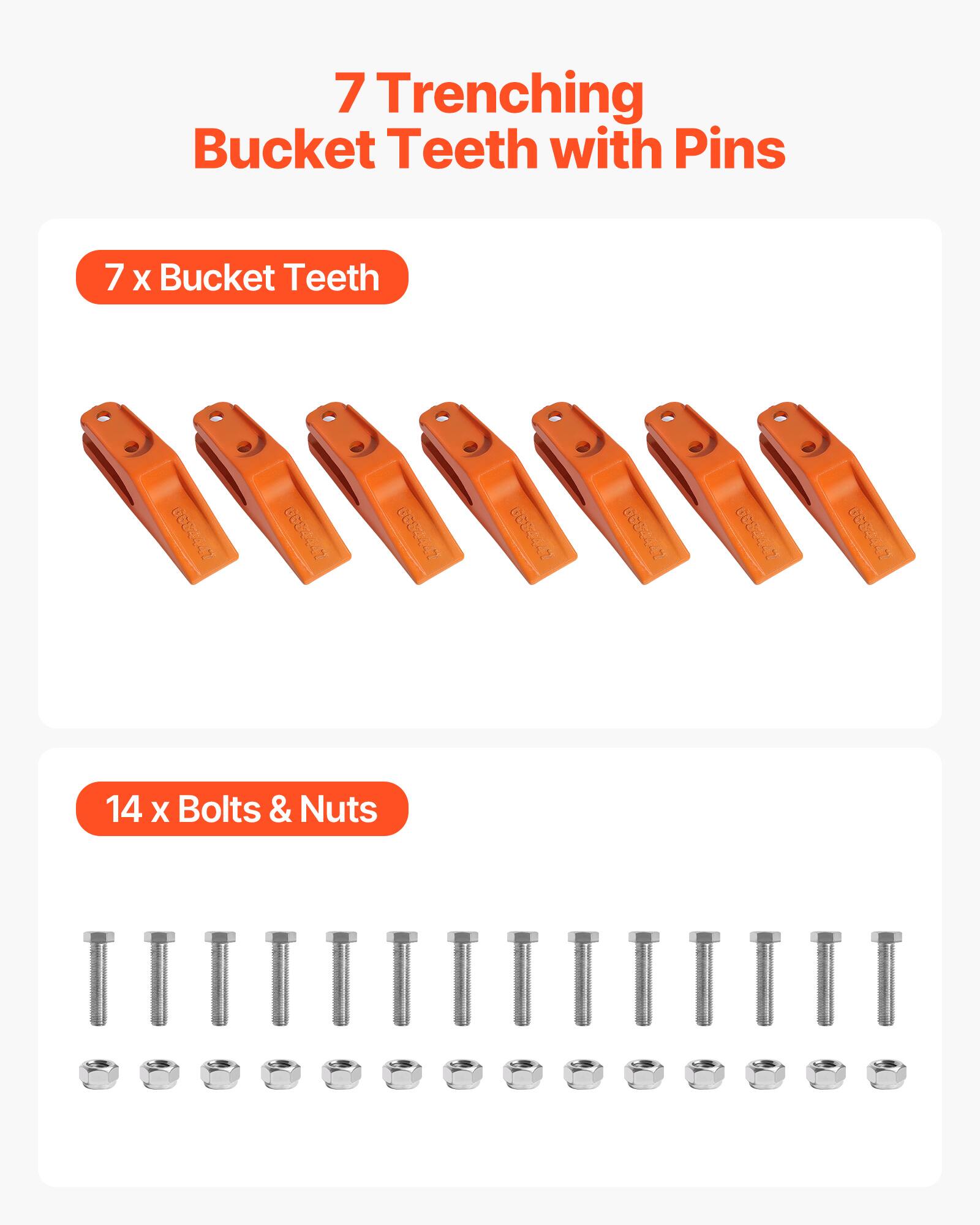 7 Trenching Bucket Teeth with Pins

7 x Bucket Teeth

14 x Bolts & Nuts