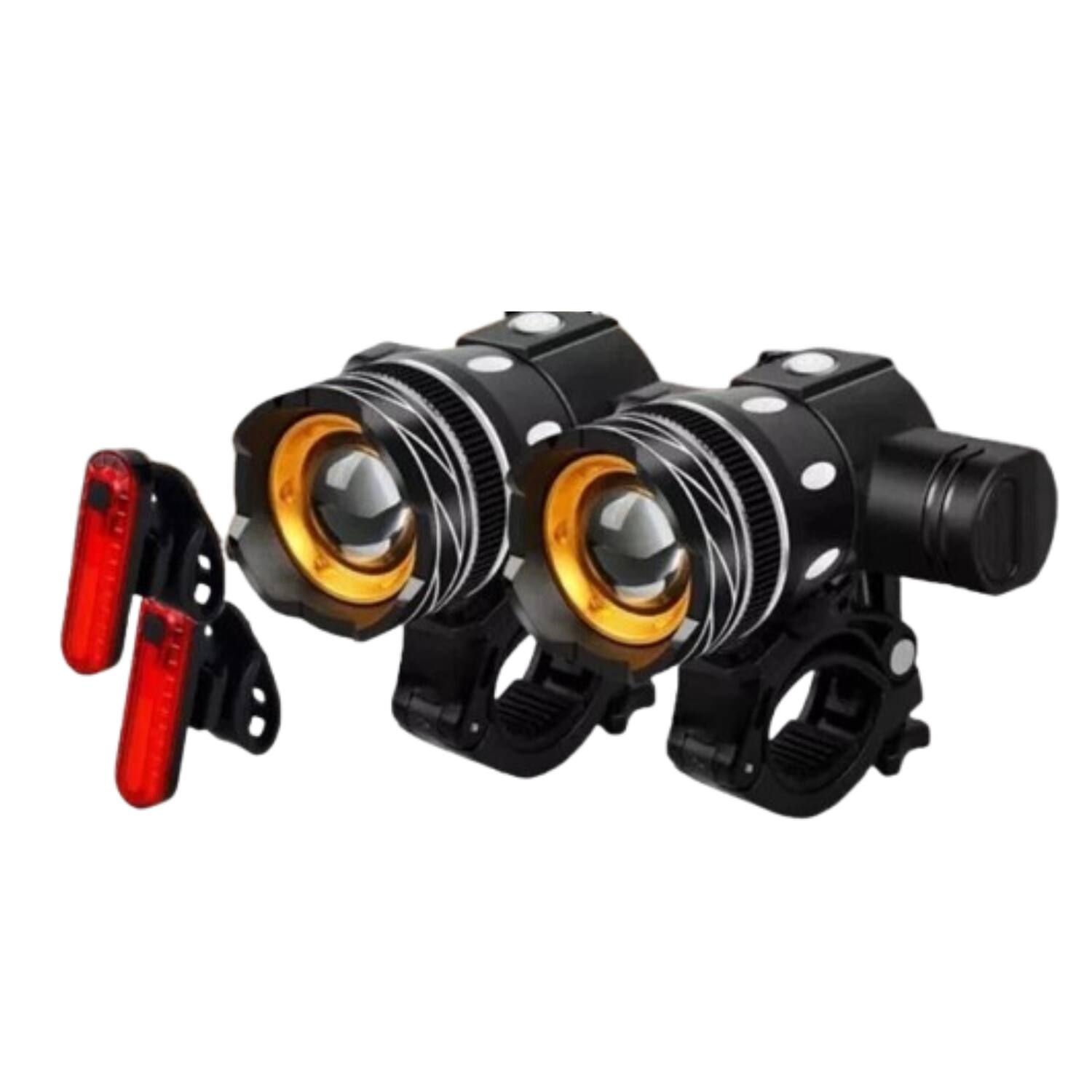 Front. Stock Preferred - 40000LM Rechargeable LED Mountain Bike Light Set - Black.