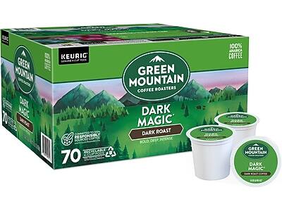 Green Mountain Coffee Roasters  
Dark Magic  
Dark Roast  
Bold, Deep, Intense  
100% Arabica Coffee  
70 K-Cups  
Keurig Compatible  
Responsibly Sourced Coffee  
Recyclable Packaging