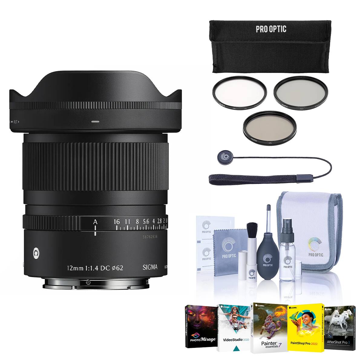 PRO OPTIC  
A I  
16 11 8 5.6 4 28 21 58762856  
PROOPTIC  
12mm 1:1.4 DC 62  
SIGMA  

PRO OPTIC  
PRO OPTIC  
PRO OPTIC  
PRO OPTIC  

OGLIC  
Potas  
GOVERS,  
100%  

PHONoMirage VideoStudio 2020  
Painter essentials.  
PaintShop Pro 2022  
AfterShot Pro