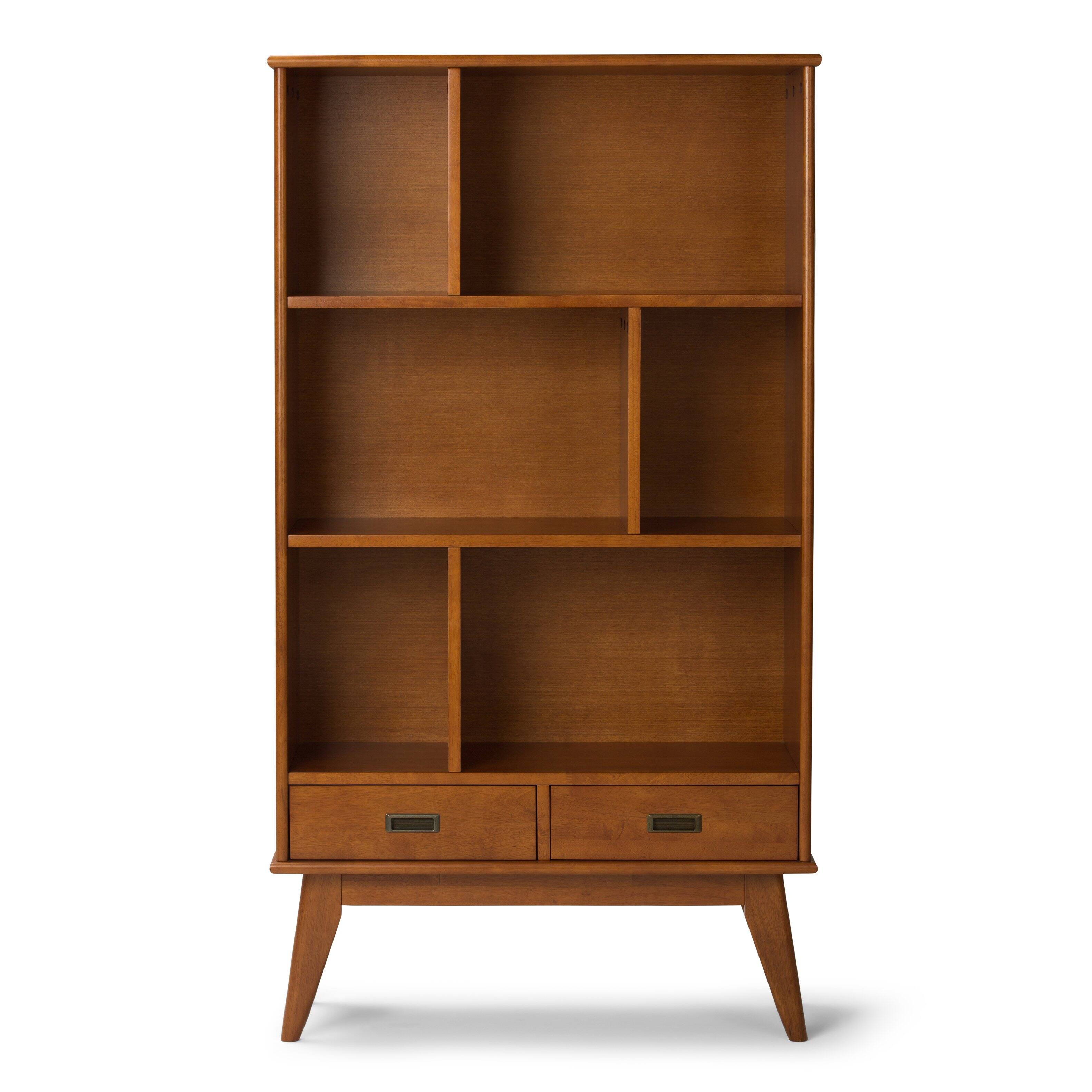 Left. Simpli Home - Draper 35 inch 6 Cubbie Bookcase (Set of 2) - Teak Brown.