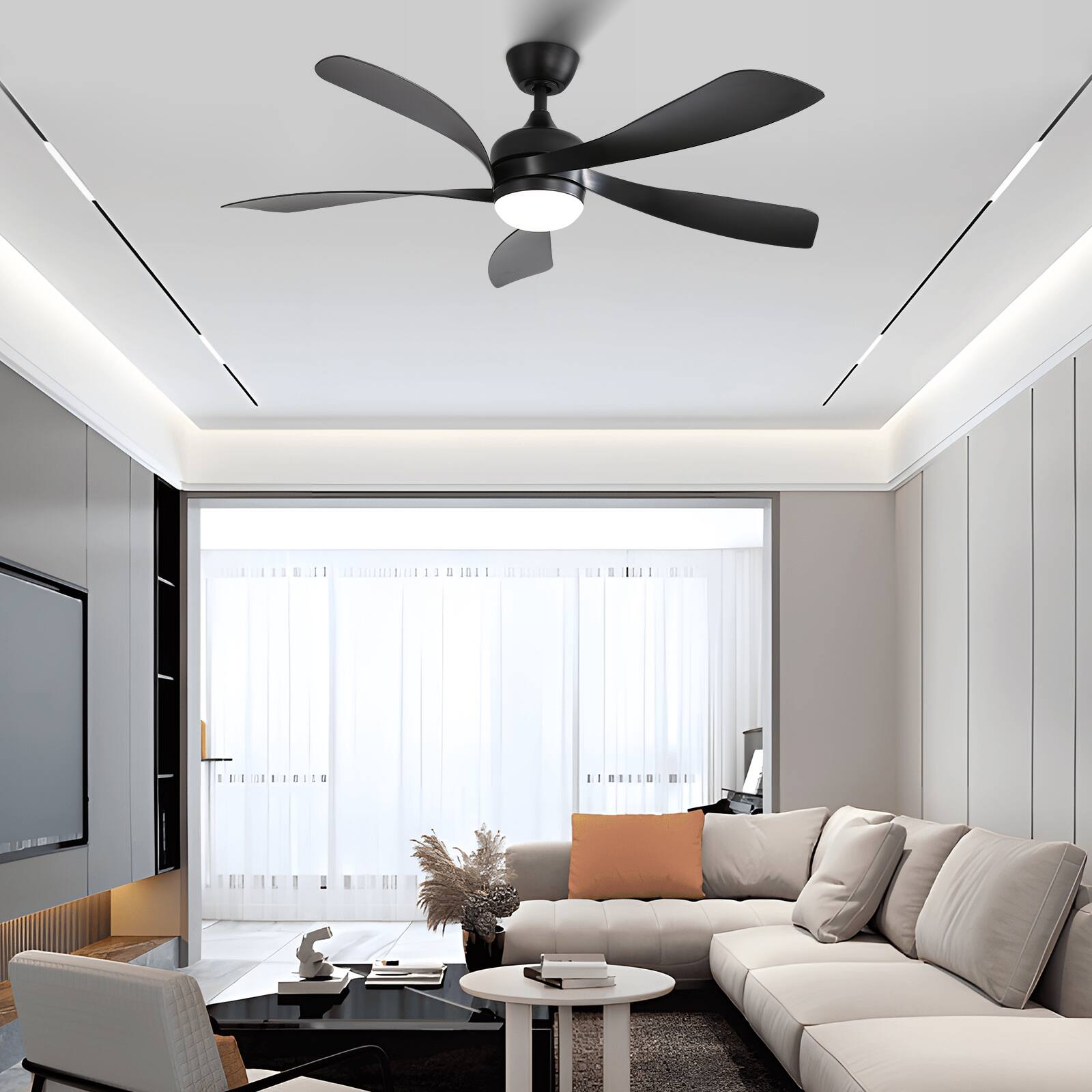 Alt View 2. GOODSILO - 52 Inch Modern LED Ceiling Fan with Dimmable Light, Remote Control, and Reversible DC Motor for Indoor Rooms - Black.