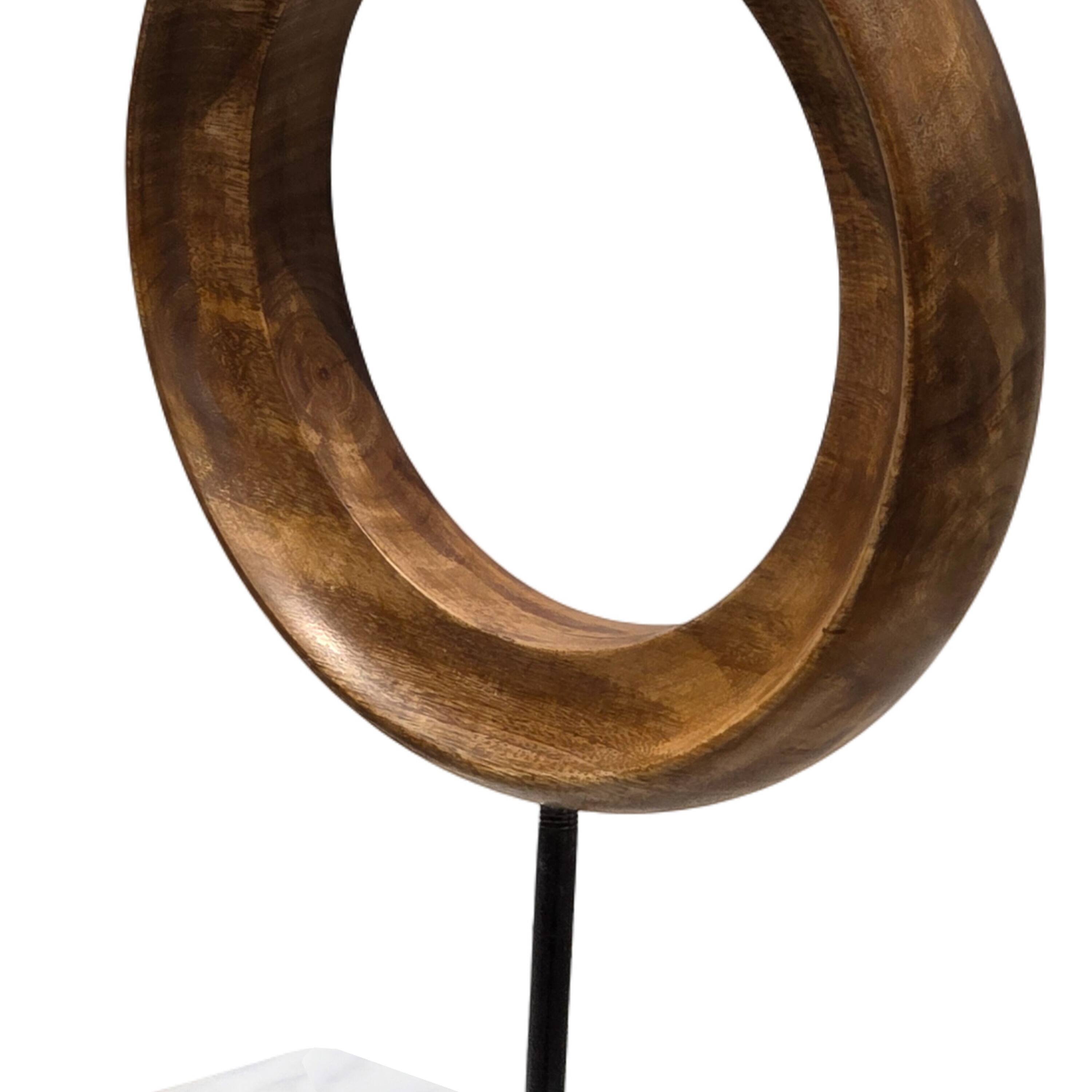 Alt View 5. Manhattan Lane - Decorative Tabletop Sculpture |Mango Wood Ring Design |Iron Stem and Marble Base - Brown, Black, White.