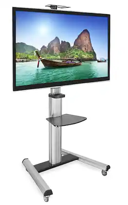 Mount-It! - Mobile TV Cart with Adjustable Height, Tilt, and Locking Caster Wheels for Flat-Screen TVs - Silver