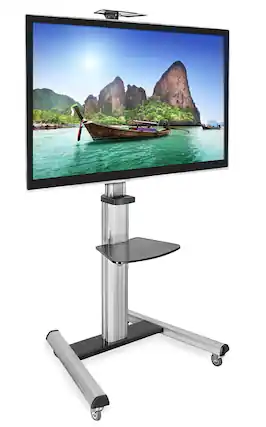 Front. Mount-It! - Mobile TV Cart with Adjustable Height, Tilt, and Locking Caster Wheels for Flat-Screen TVs, Silver - Silver.