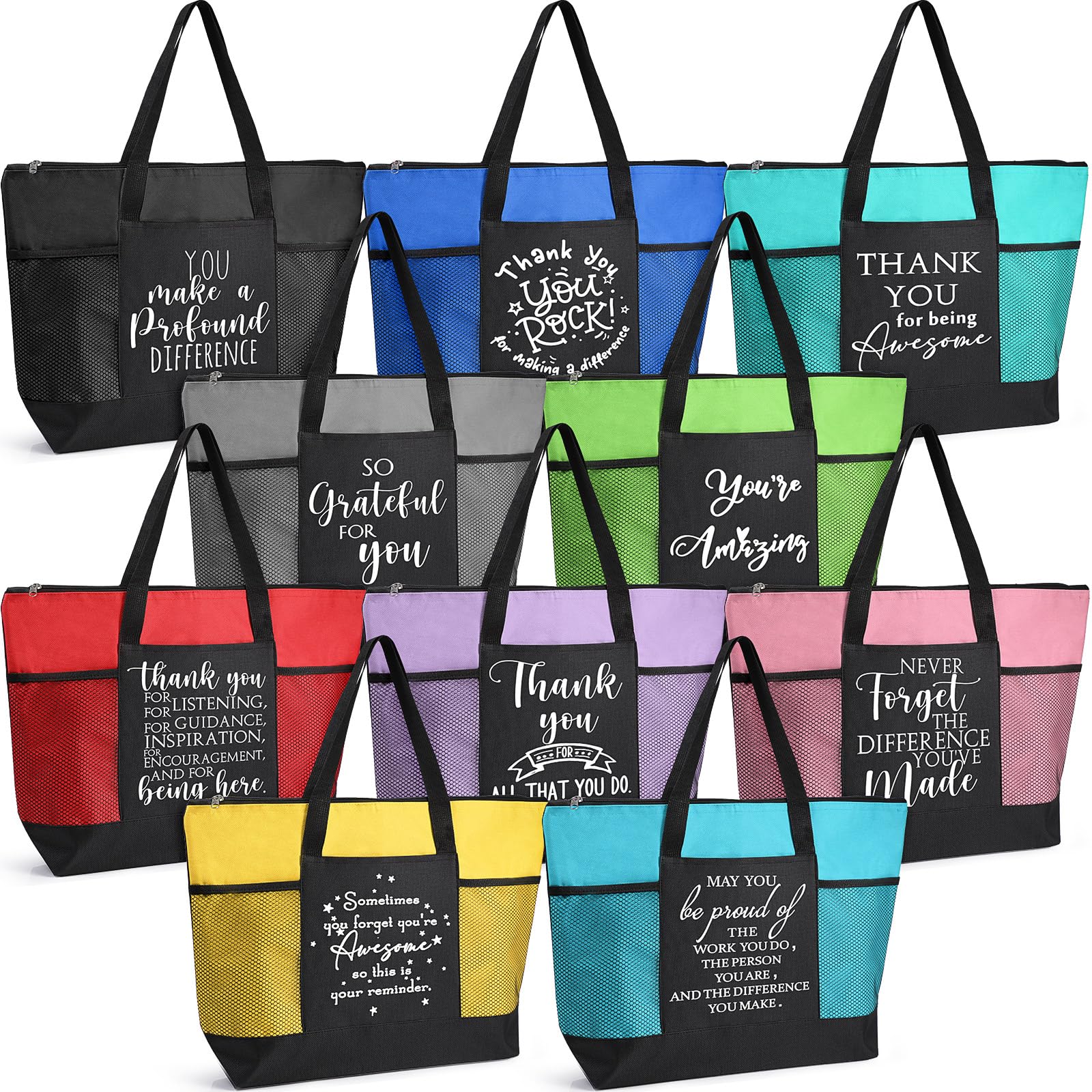 DORLUKFU - 10 Pcs Thank You Tote Bags Bulk for Women Appreciation Gift for Employee Teachers Coworker CNA Nurse Staff - Bright Color