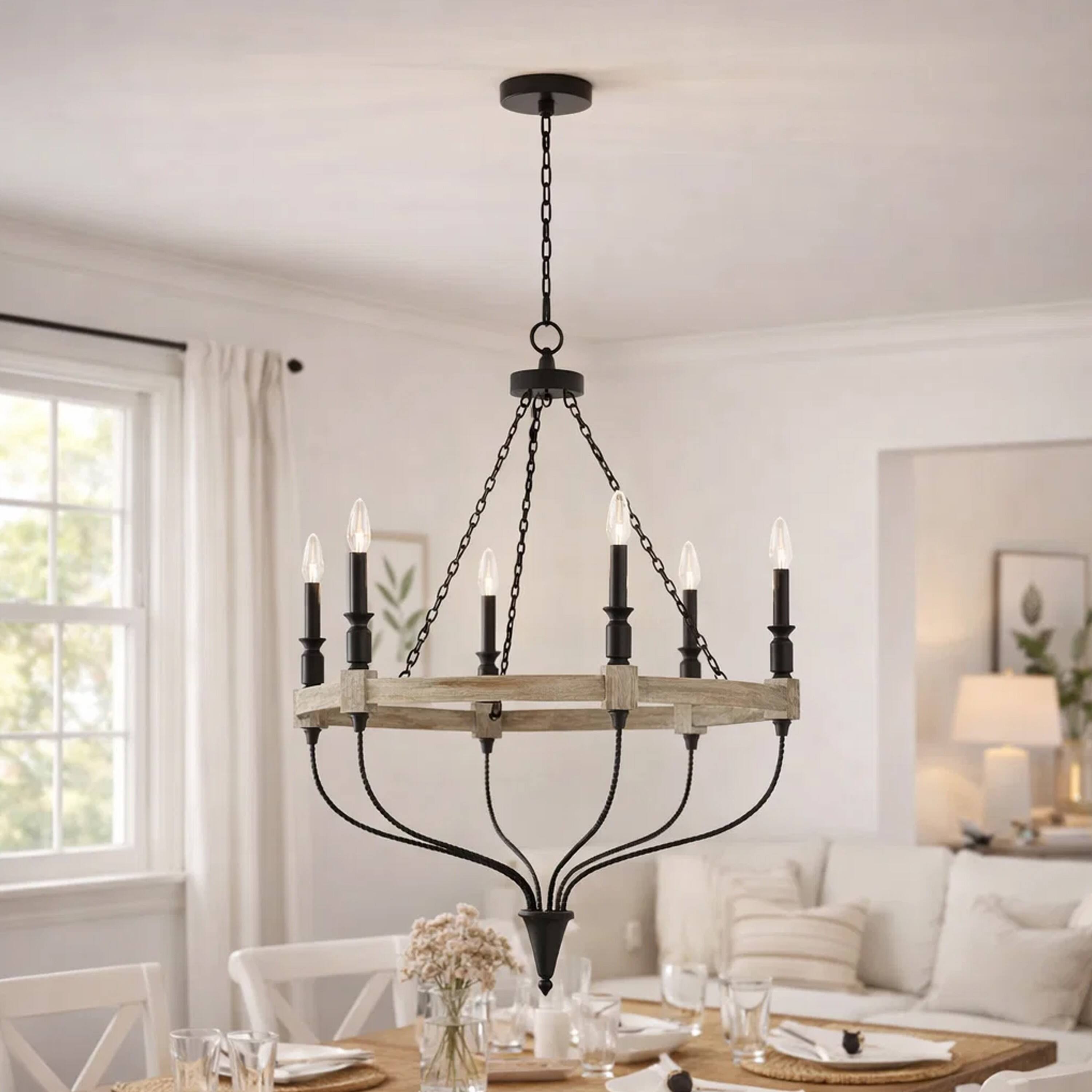 Alt View 5. Manhattan Lane - Omy 26 Inch Chandelier, Distressed Wood Wheel Candelabra Design - Gray, Black.