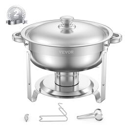 VEVOR - Chafing Dish Buffet Set, 5 Qt 2 Pack, Stainless Steel Chafer with 2 Full Size Pans, Round Catering Warmer Server - Silver