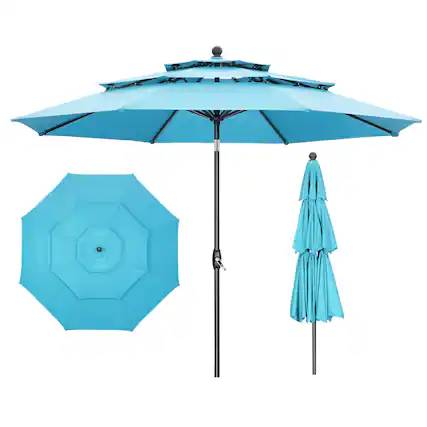 Front. Ainfox - Ainfox 10 FT Patio Umbrella 3 Tiers Outdoor Market Umbrella with Crank and Tilt for Garden Lawn Backyard Pool - Blue.