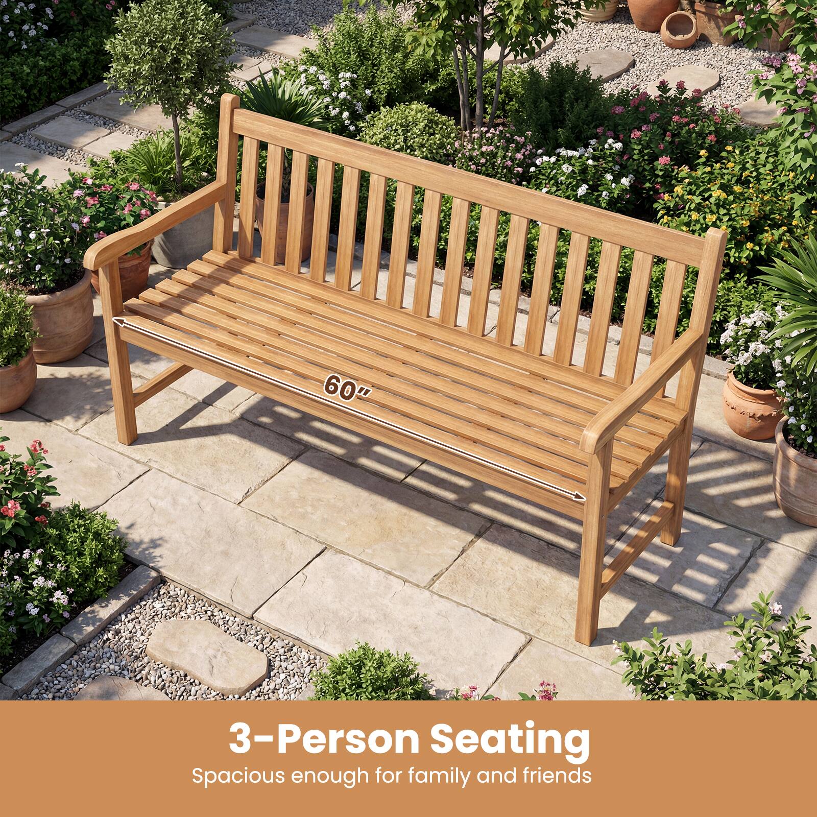 60" 3-Person Seating Spacious enough for family and friends