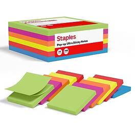 Staples - Pop-up Ultra Sticky Notes, 3" x 3", Summer Breeze Collection, 100 Sheets/Pad, 24 Pads/Pack - Assorted