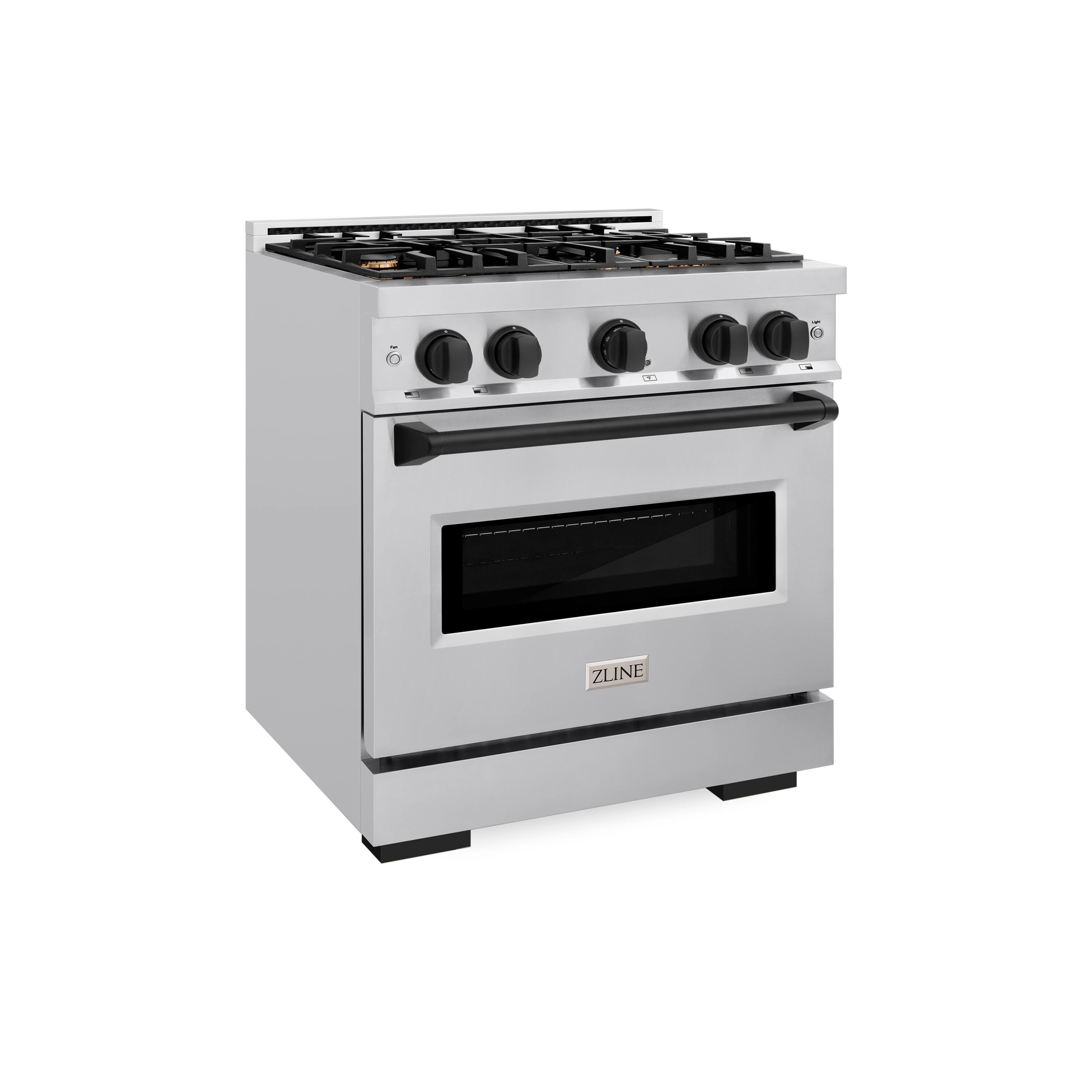 Angle. ZLINE - ZLINE Autograph 30" Classic Dual Fuel Range w/ 4 Burners & Matte Black Accents (CDRZ-30-MB) - Stainless Steel.