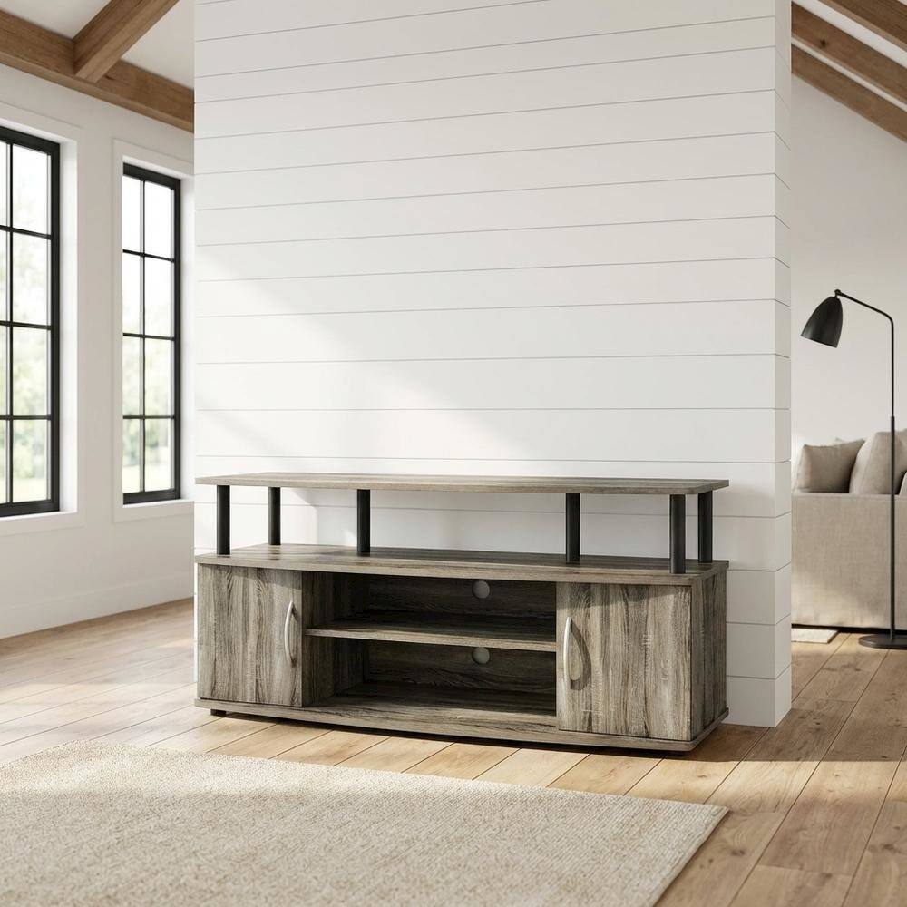 Alt View 4. FurniFact - Gray oak entertainment center for up to 55-inch TVs with spacious storage - Grey Oak/Black.