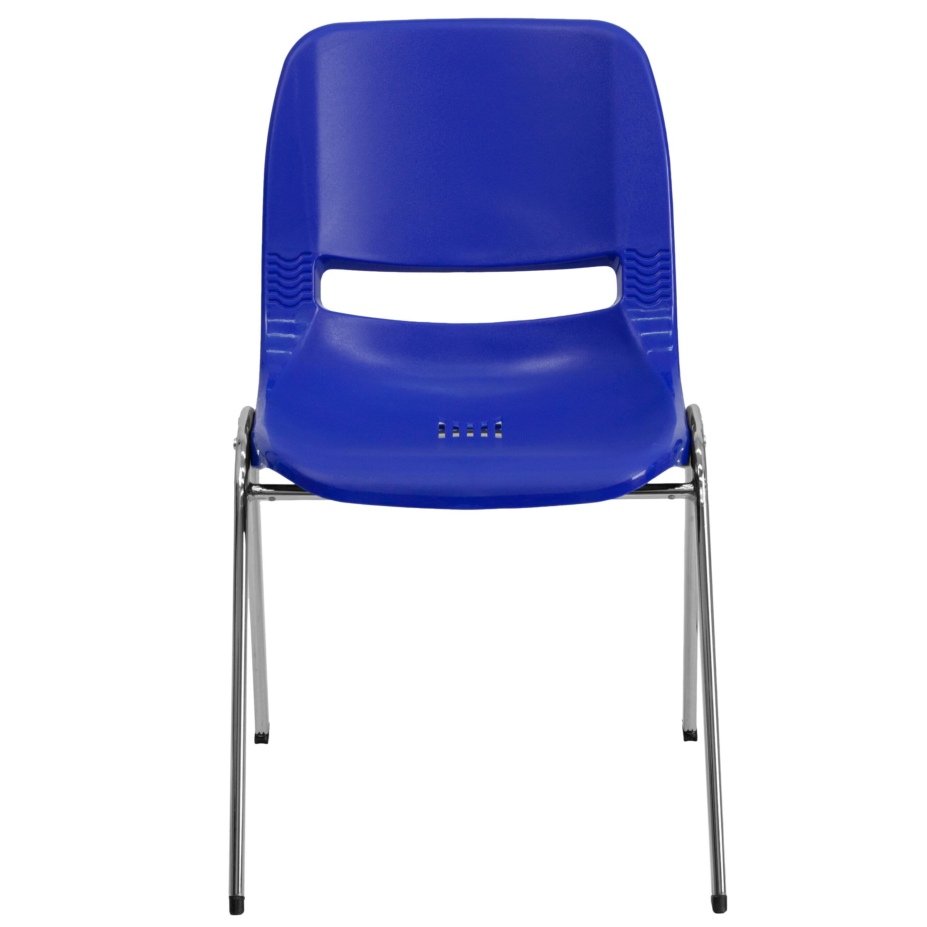 Alt View 7. Emma + Oliver - Ergonomic Kid's Shell Stack Chair - 14" Seat Daycare Home School - Navy Plastic/Chrome Frame.