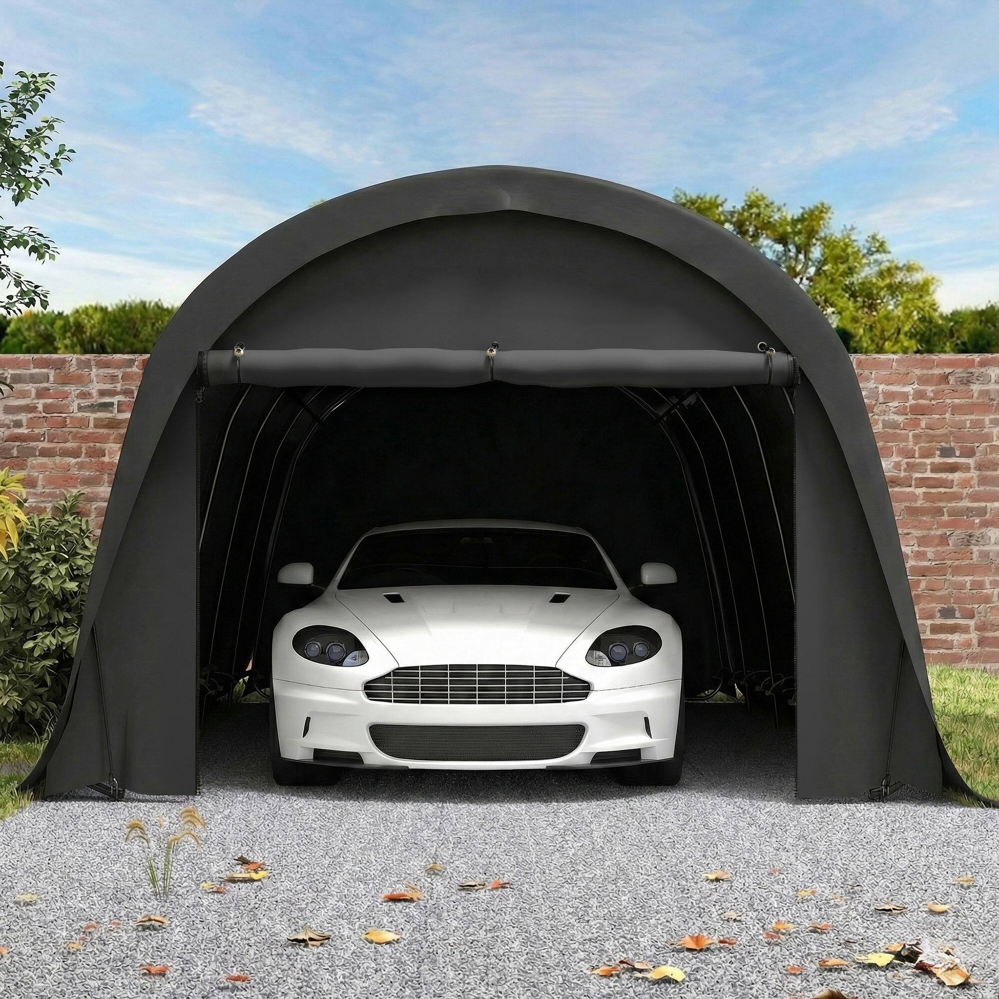Alt View 8. Outsunny - x 23.6' Heavy Duty Carport, UPF50+ Portable Garage Car Canopy Tent with Galvanized Frame, Large Door.