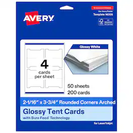Avery - Printable Tent Cards, 2-1/16" x 3.75", Glossy 200ct - White