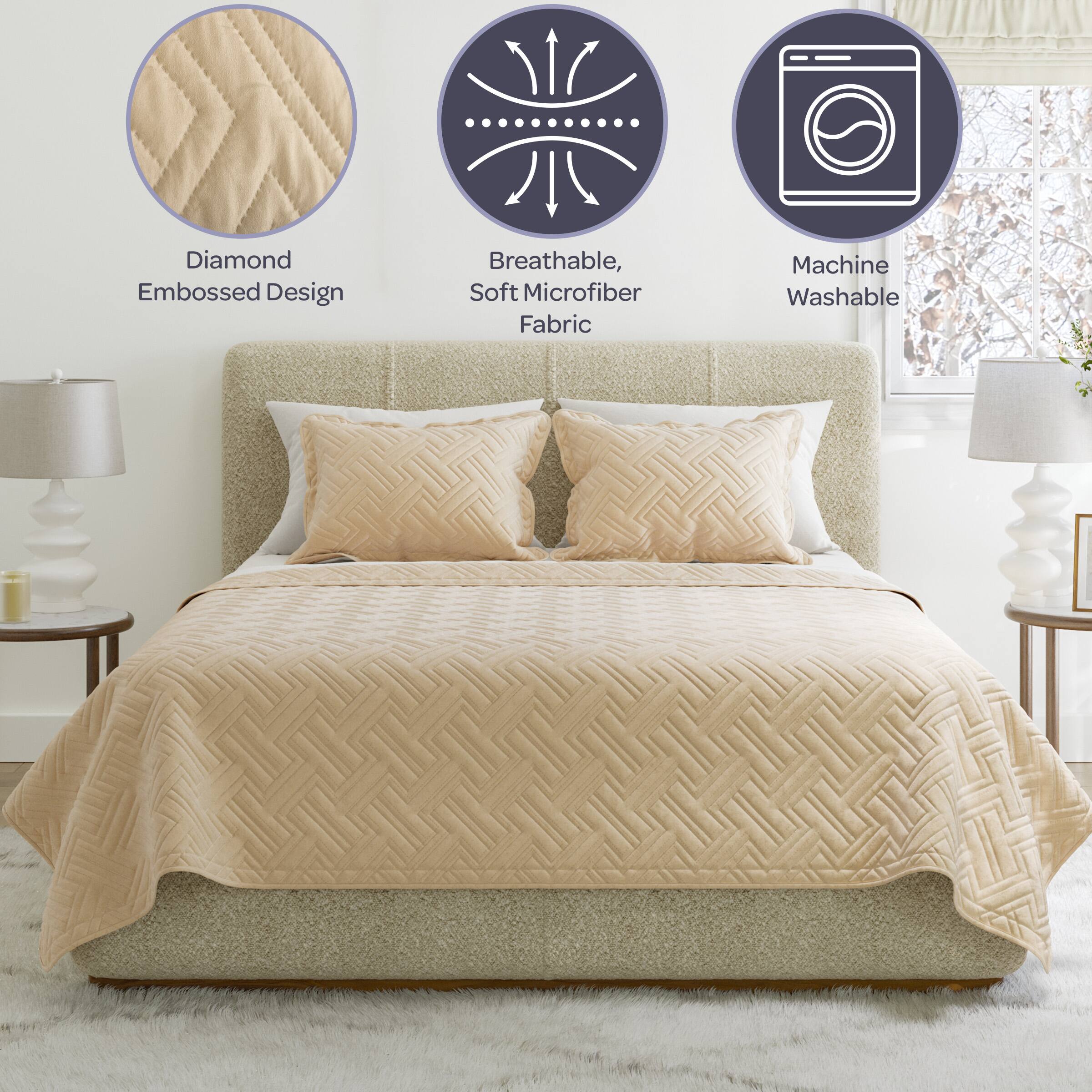 - Diamond Embossed Design
- Breathable, Soft Microfiber Fabric
- Machine Washable