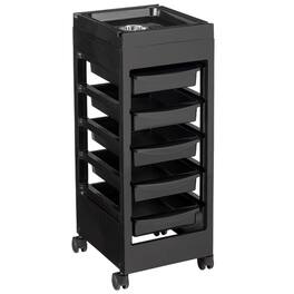 Winado - Salon Trolley Cart with Wheels & 5 Drawers & Hair Dryer Holder for Beauty Barber - Black
