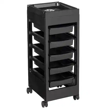 Front. Winado - Salon Trolley Cart with Wheels & 5 Drawers & Hair Dryer Holder for Beauty Barber - Black.