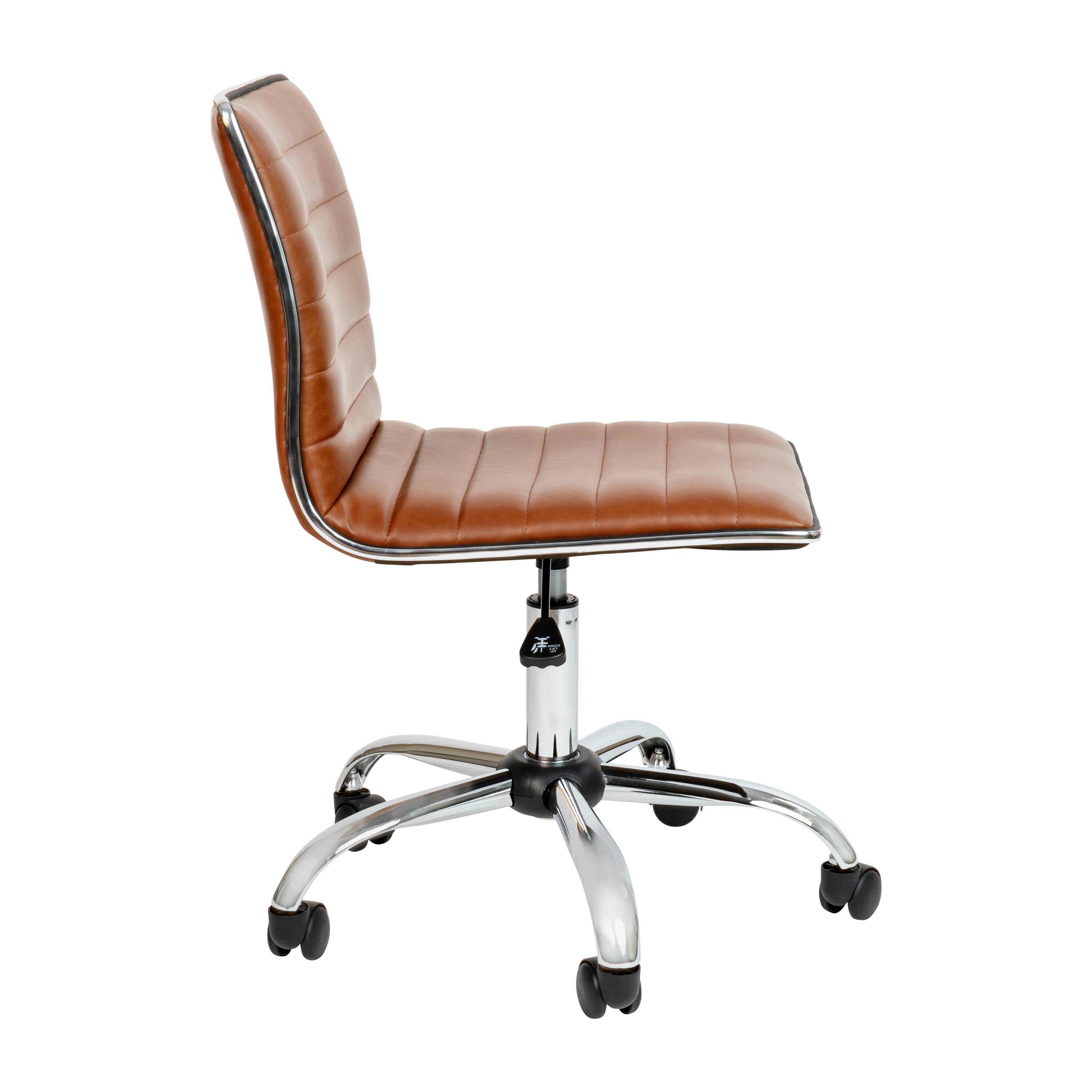 Alt View 6. Emma + Oliver - Low Back Designer Armless Ribbed Swivel Task Office Chair - Brown Vinyl/Chrome Frame.