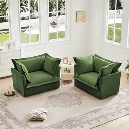 Anysun - Set of 2 Chenille Slipcovered Armchairs - Deep Seat, Includes Large Pillows for Living Room, Reading Room or Office - Green