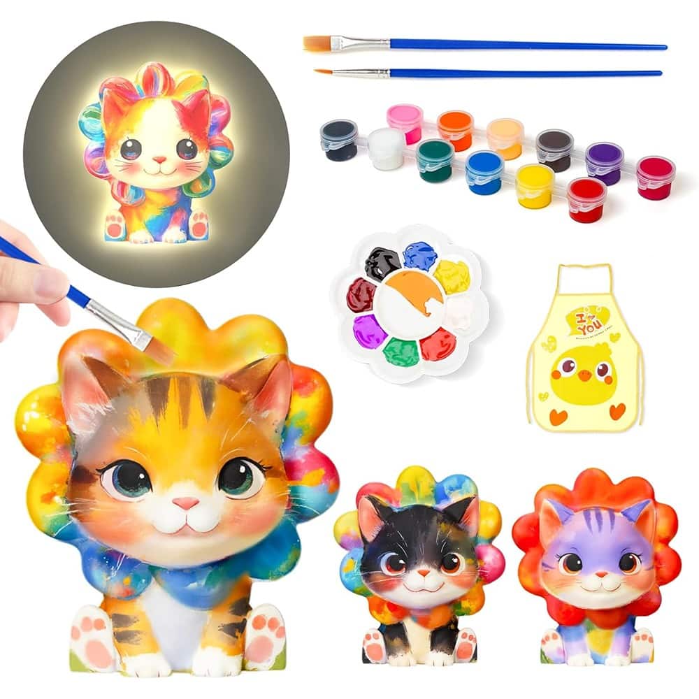 Schertz - Paint Your Own Cat Lamp Kit – DIY 3D Kitty Night Light, Arts & Crafts