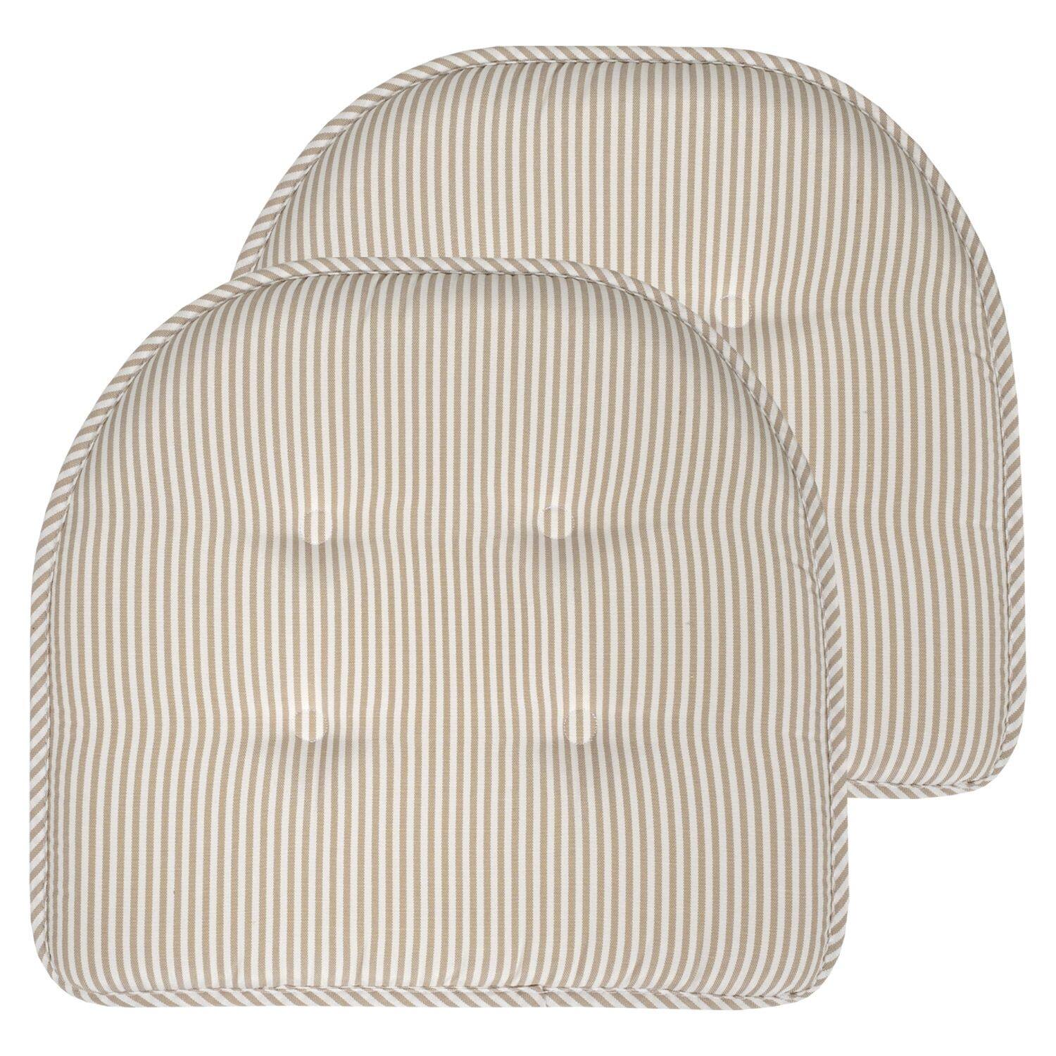 Front. Sweet Home Collection - Pinstripe U Shaped Memory Foam 17" x 16" Chair Cushions, 2-Pack - Taupe.