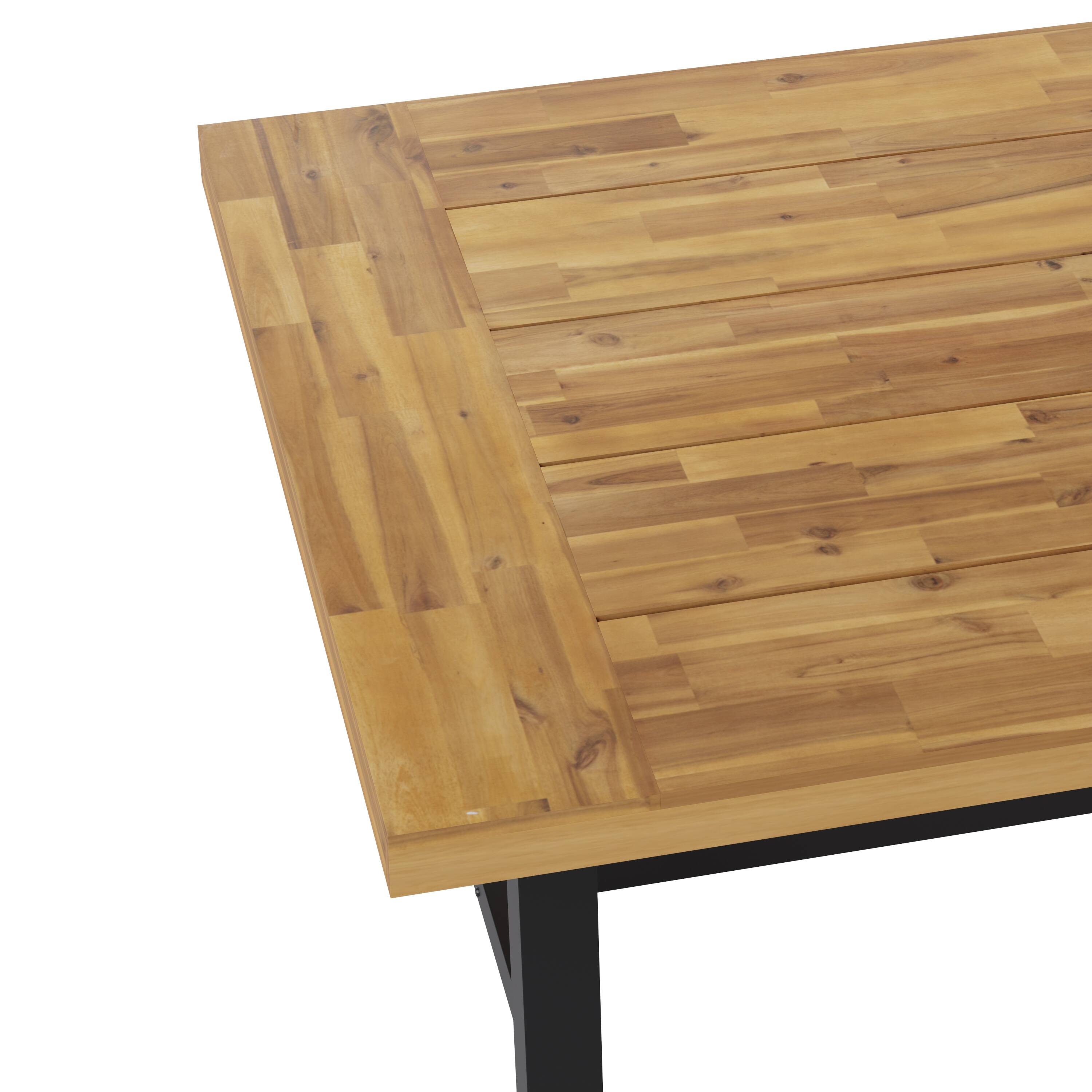 Alt View 9. Emma + Oliver - Whitford Solid Acacia Wood Dining Table with Metal Legs for Indoor and Outdoor Use - Natural Top/Black Frame.