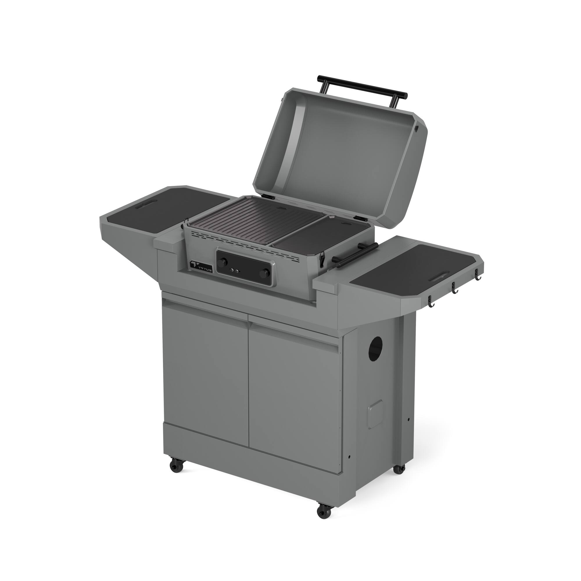 Left. TYTUS Grills - TYTUS Emberwood Electric Grill and Griddle with Grill and Prep Cart - Gray.
