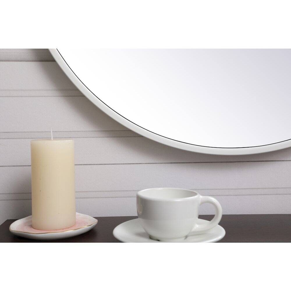 Left. Elegant Decor - Metal Frame Round Mirror With Decorative Hook 21 Inch In White - White.