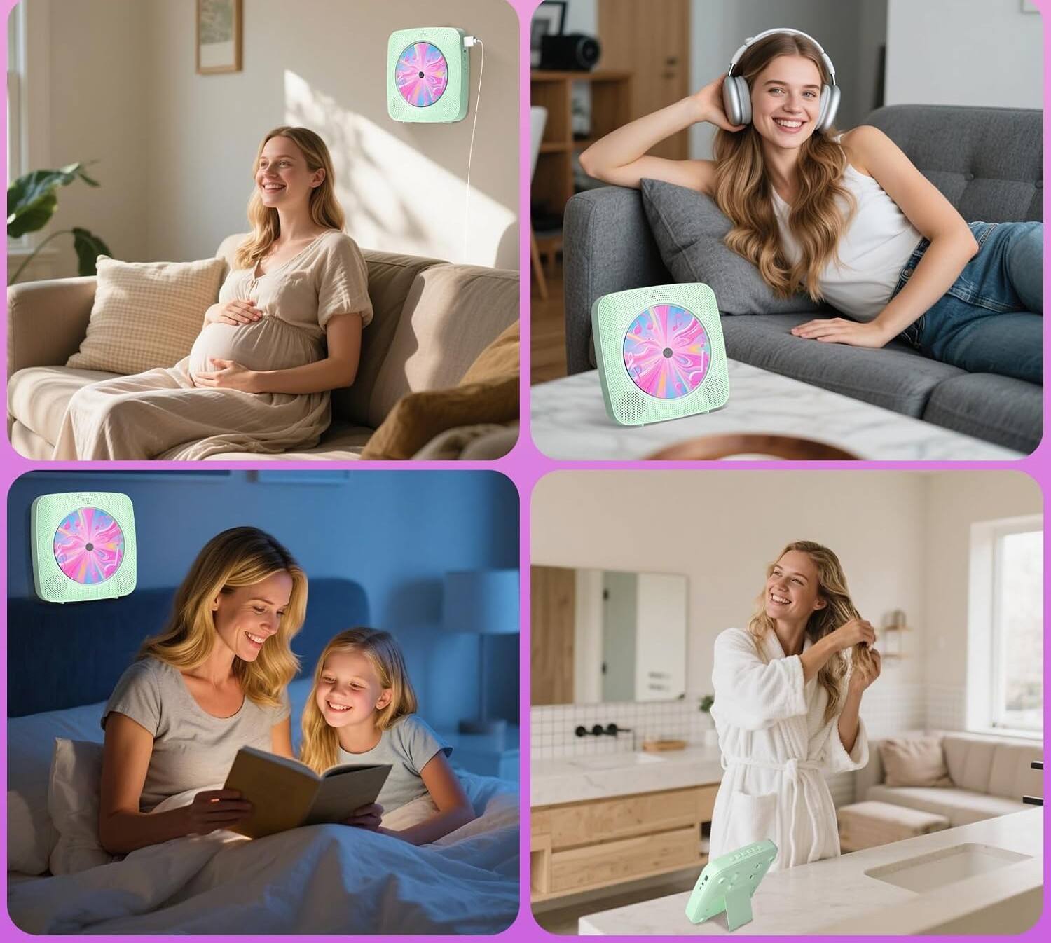 Alt View 3. FINEAK - Portable Bluetooth CD Player-Rechargeable Home & Wall Mount with Speakers - Green.