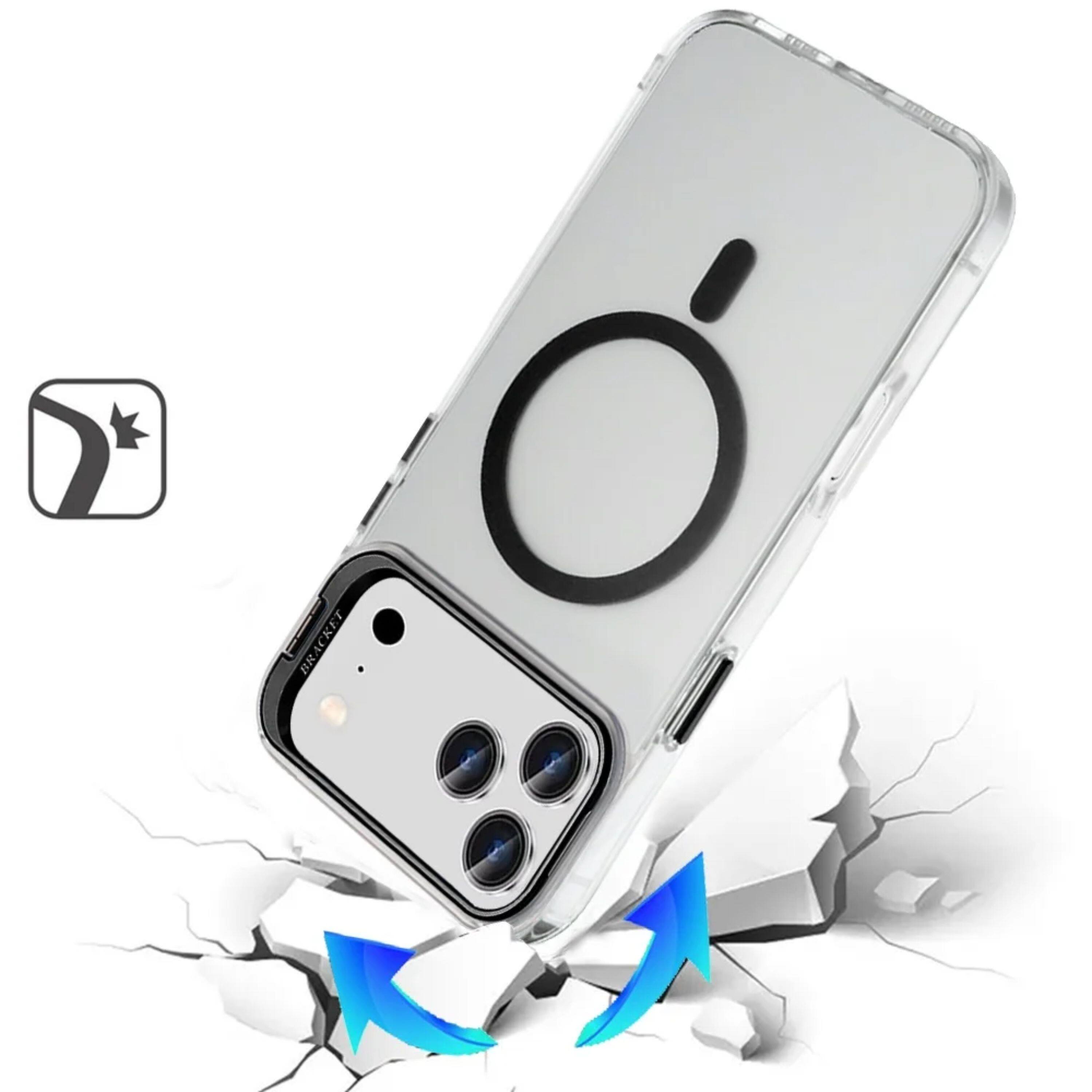 Left. Kitcheniva - Metallic Camera Stand With Magnetic Circle Plus Tempered Glass For iPhone 17 Pro Black - Black.