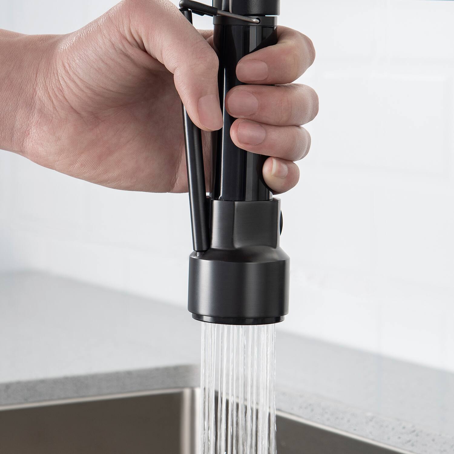 Alt View 1. TinyHomie - Commercial Black Kitchen Faucet Pull Down Sprayer Single Handle - Black.