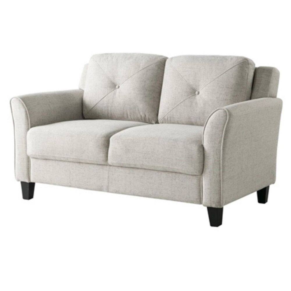 Front. Hivvago - Modern Upholstered Loveseat Sofa in Cream Microfiber with Button Tufted Cushions - Cream.