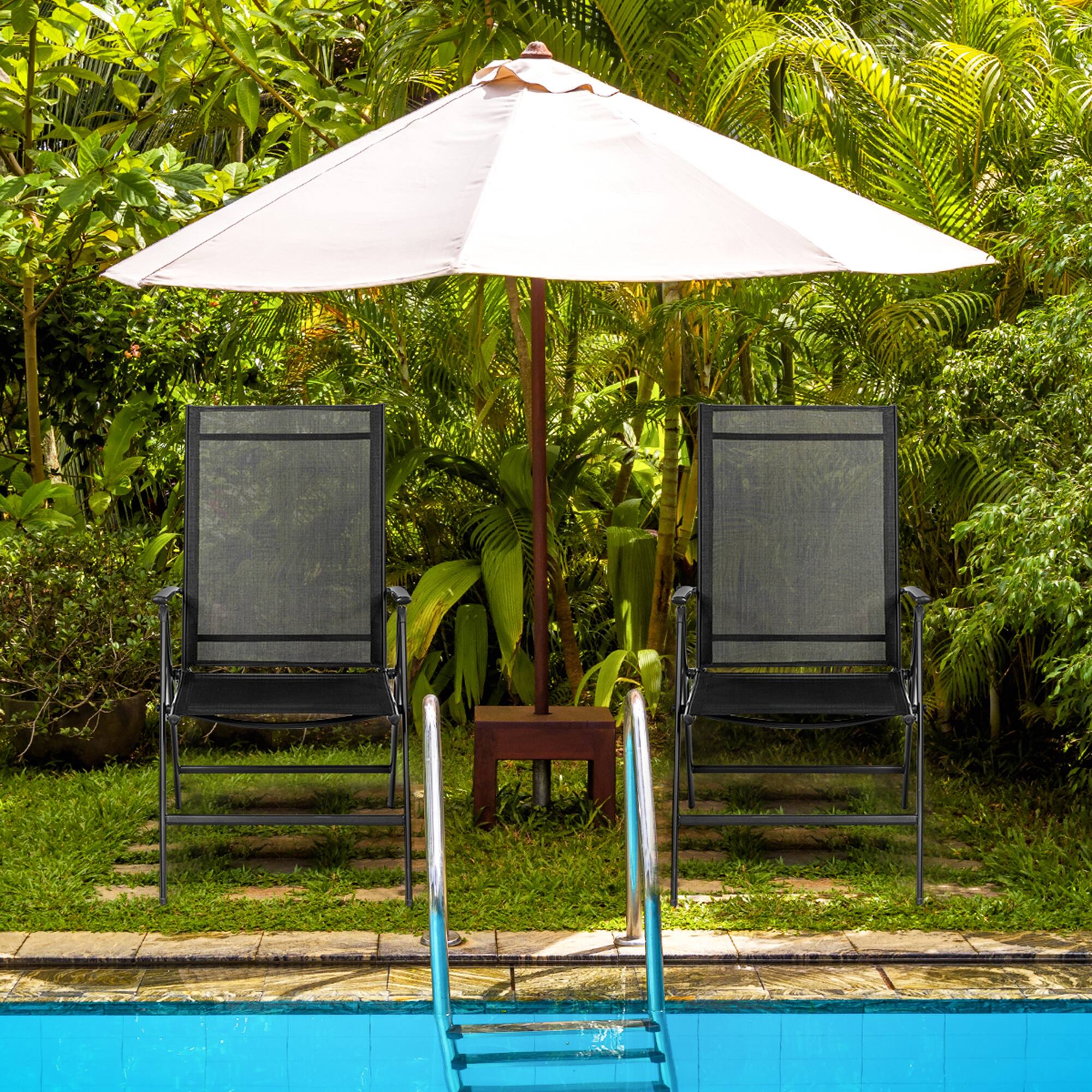 Alt View 1. Costway - Costway Set of 2 Patio Folding Chair Recliner Adjustable - Black.