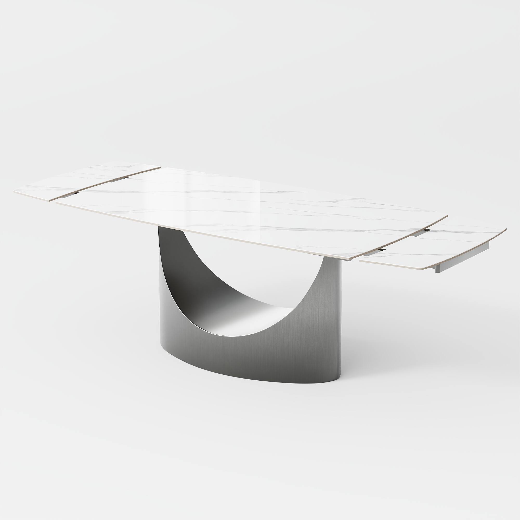 Alt View 1. POVISON - 71"-95"Extendable Modern White Dining Table for 6-10, Rectangular Glossy Sintered Stone Tabletop, Gray Carbon Steel Leg - Glossy White Sintered Stone with Gray.