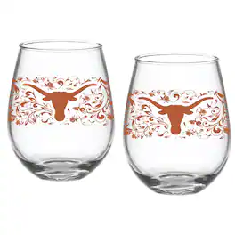 Indigo Falls - Texas Longhorns Two-Pack 15oz. Floral Stemless Glass Set - Multicolor