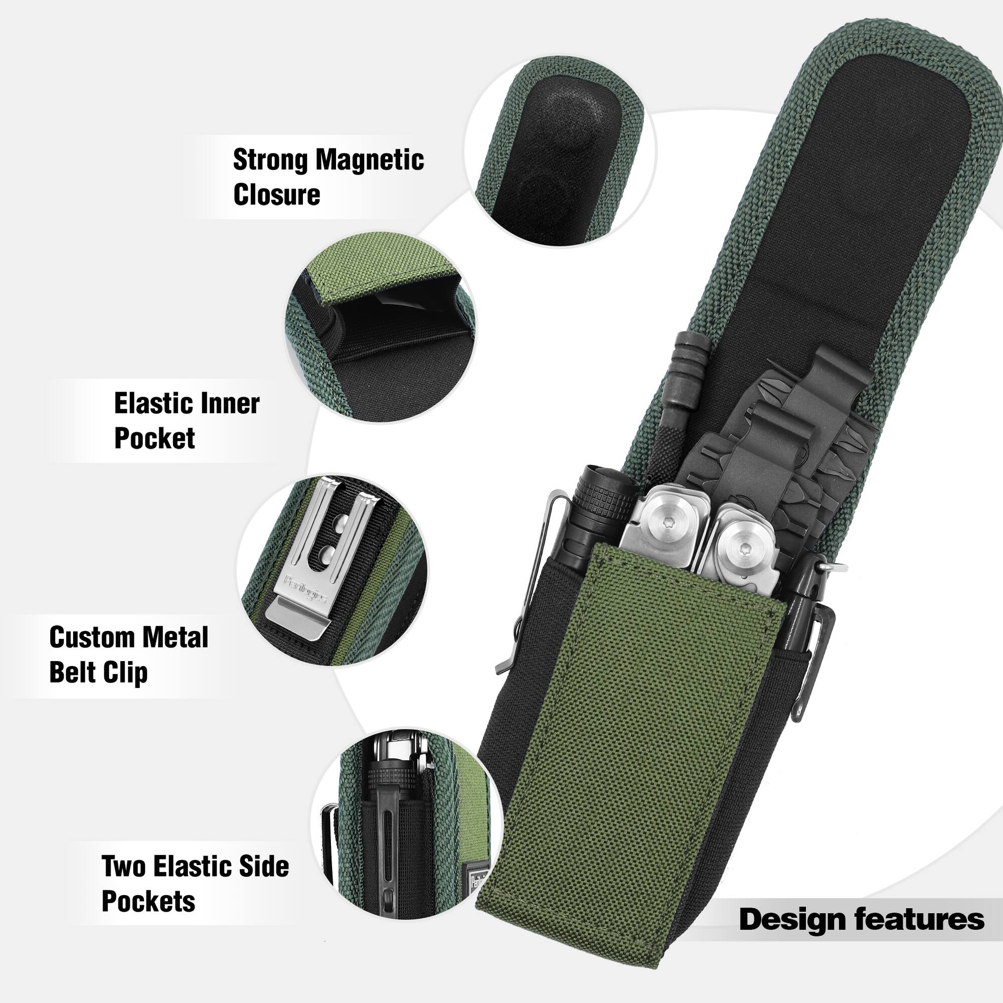 Strong Magnetic Closure  
Elastic Inner Pocket  
Custom Metal Belt Clip  
Two Elastic Side Pockets  

Design features