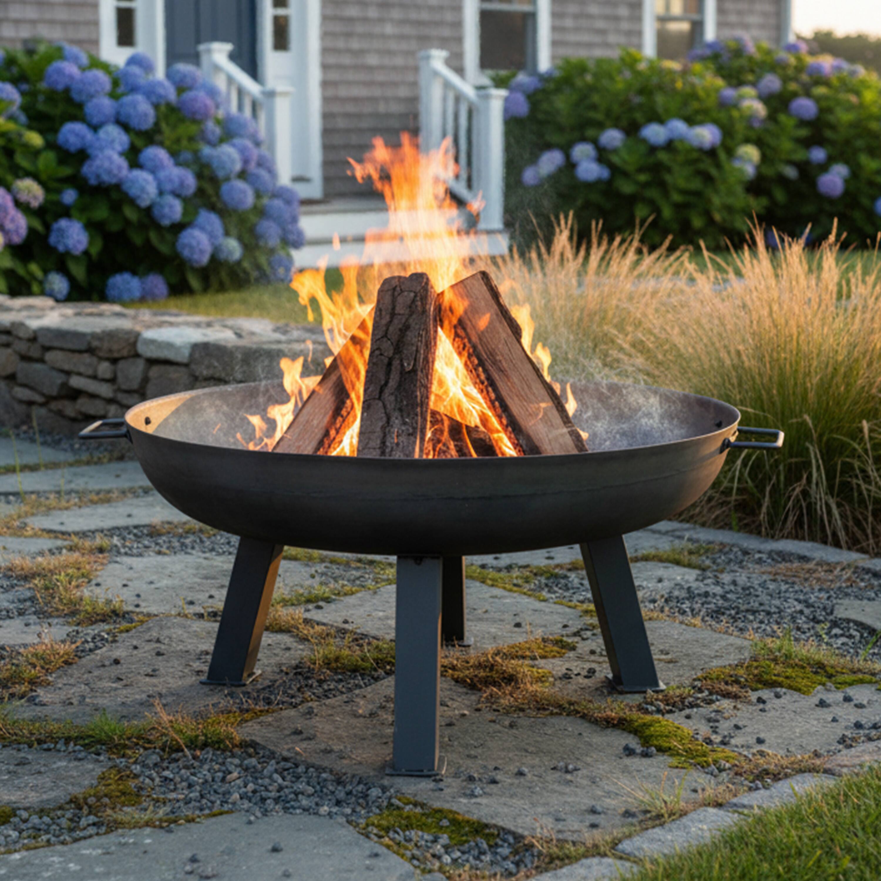 Alt View 10. Sunnydaze - 30 in Rustic Cast Iron Outdoor Raised Fire Pit Bowl - Gray.