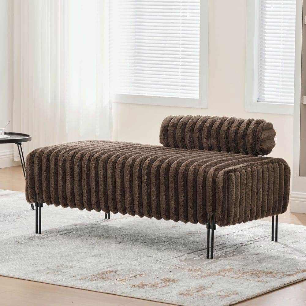 Kadyn - 49.6" Wide Upholstered Mini Loveseat, 2-Seater Small Sofa End of Bed Bench Window Ottoman Footrest - Brown